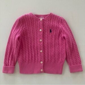 RALPH LAUREN EUC Girls Hot Pink Cable Knit Cuffed Sleeve Cardigan Sweater